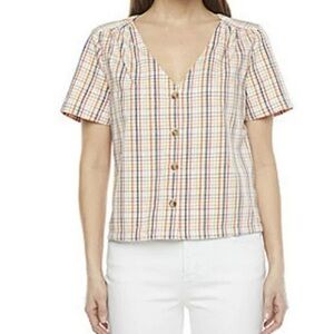 🔥5 for $25🔥 ANA Plaid Cropped Button Down V Neck Shirt Country Western